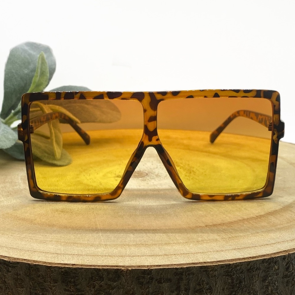 Retro Square Flat Top Sunglasses Brown Leopard/Orange
